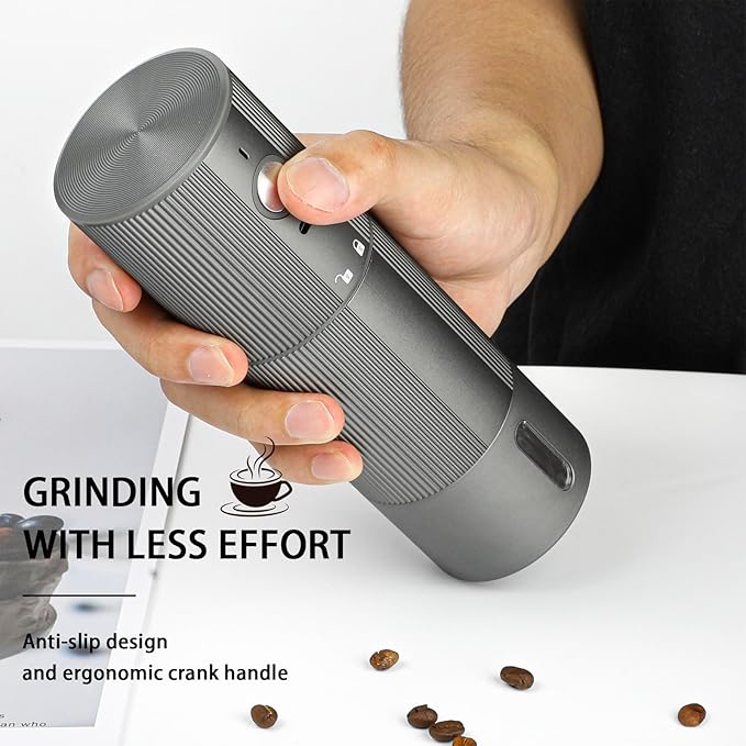 Electric Coffee Grinder Portable Conical Burr Coffee Grinder with 45 Adjustable Settings, Cordless Coffee Burr Grinder for Espresso, Home, Travel, Camping, Office (Silver)