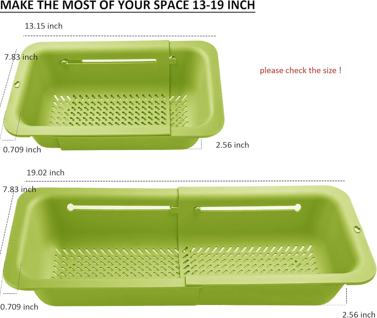 LASSHSWA Collapsible Colander and Strainer for Kitchen, Over the Sink Strainer Basket for Kitchen, Fruit Pasta Food Strainer Expandable Plastic Colander with A Sink Drain Strainer Stainless Steel