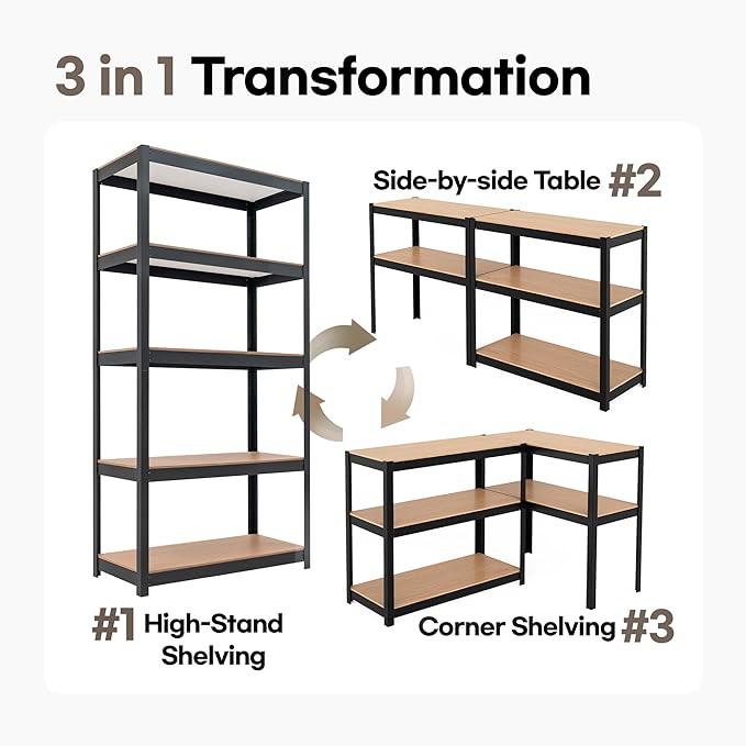 HOMEDANT House Black 5-Tier Laminated Metal Shelving Unit Adjustable Storage Utility Rack Heavy Duty Shelves Organization Shelf Kitchen Garage Pantry Closet 2Pack