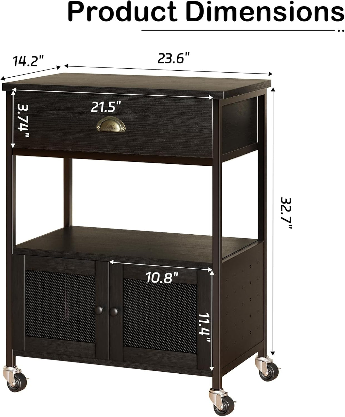 Coffee Cart Station with Storage Drawer, Small Microwave Stand with Storage Cabinet, Coffee Stand Station, Rolling Island Cart for Living Room, Dining Room, Kitchen, Black