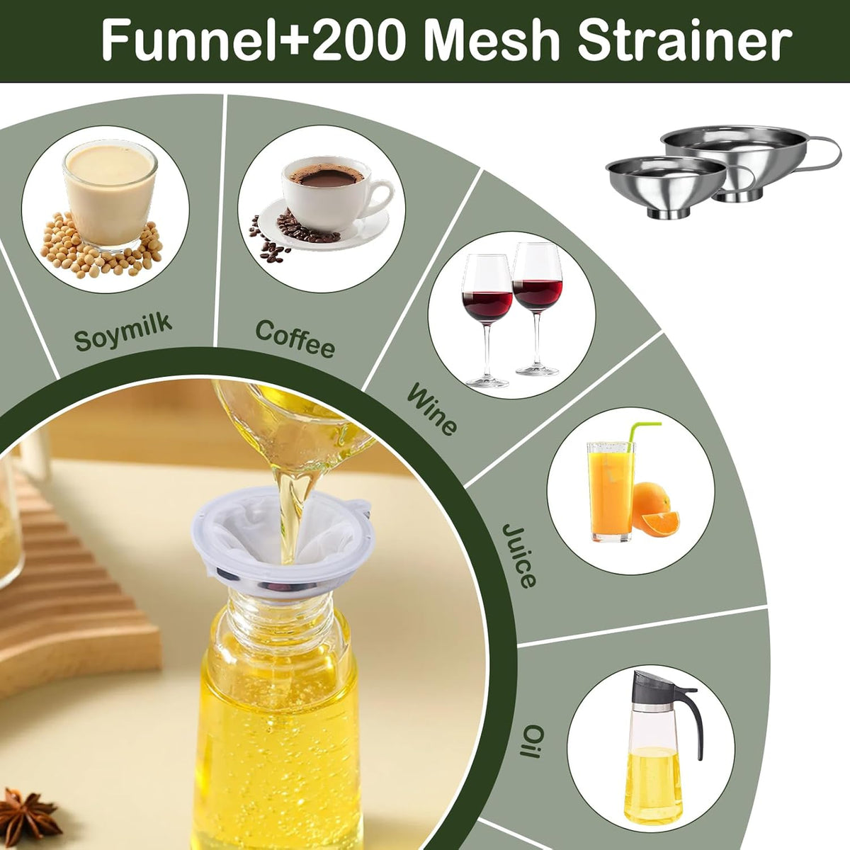 Yevior Canning Funnel for Filling Mason Jars - Wide Mouth Funnels for Kitchen Use Filling Bottles - Kitchen Gadgets Canning Supplies Kit - Stainless Steel - 5 Pack