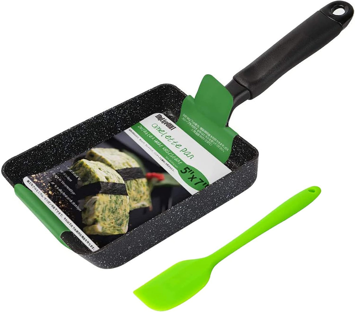 MyLifeUNIT Tamagoyaki Pan, Japanese Omelette Pan Nonstick with Silicone Spatula, Square Egg Pan 7 x 5 inches, Black