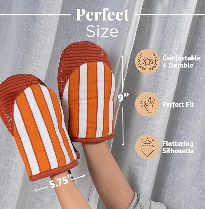 Folkulture Oven Mitts - Set of 2 (5.75"x9") | Oven Mitts with Hanging Loop for Cooking Gifts for Women, Kitchen Decor| 100% Cotton, Silicone Heat Resistant Mini Mitts (Orange)