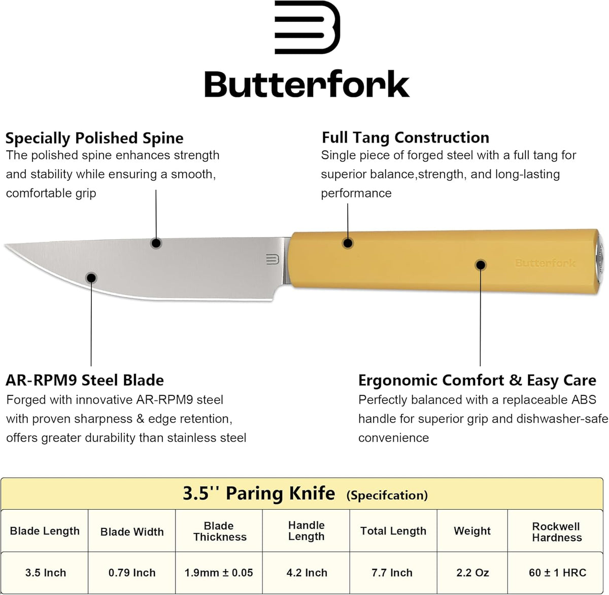 3.5 Inch Paring Knife, Small Kitchen Knife with AR-RPM9 Steel Replaceable Ergonomic Handle, Ultra Sharp Fruit Vegetable Knife for Peeling Coring Cutting