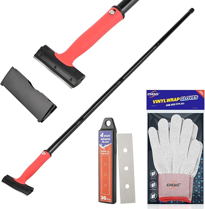 EHDIS Long Handle 4 Inch Razor Blade Scraper Tool Adjustable 16‘’-58‘’ Tile Paint Floor Scraper for Wood,Window Glass Wallpaper Remover,Painting Stripping, Adhesive Removal