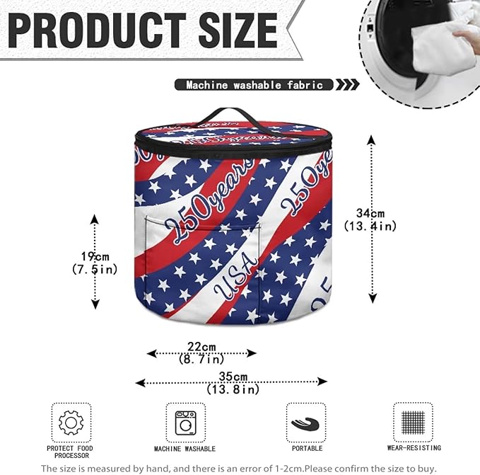 Stars and Stripes Pressure Cooker Dust Cover for America250 Zipper Clouse Slow Cooker Storage Bag Pressure Cooker Organizer Bag Insulated Carrier for 6 Qt Pressure Cooker