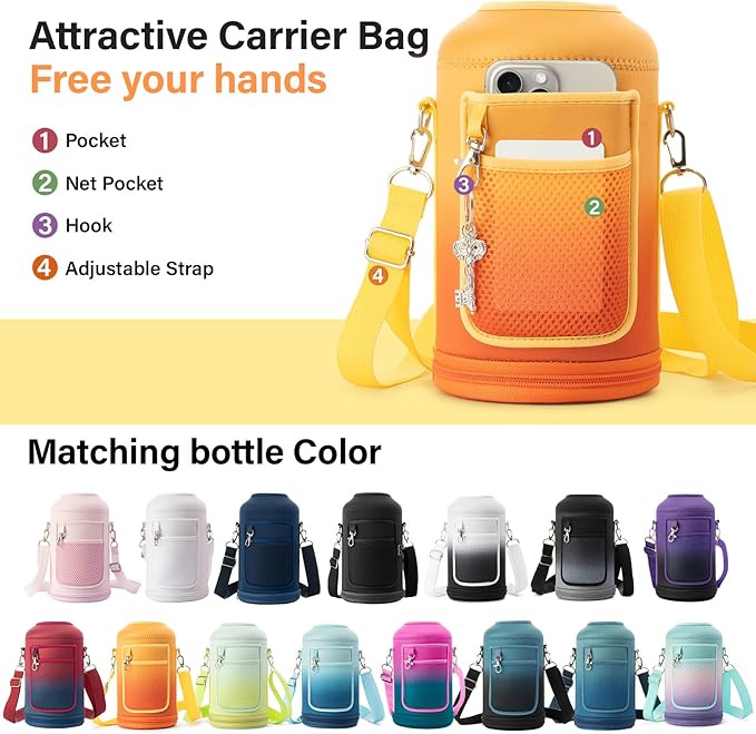 DYSANKY 64 oz Insulated Water Bottle | Upgraded Thickened Stainless Steel Water Jug for Hiking with Straw, Carrier Bag, Handle Strap | BPA-Free 64 oz