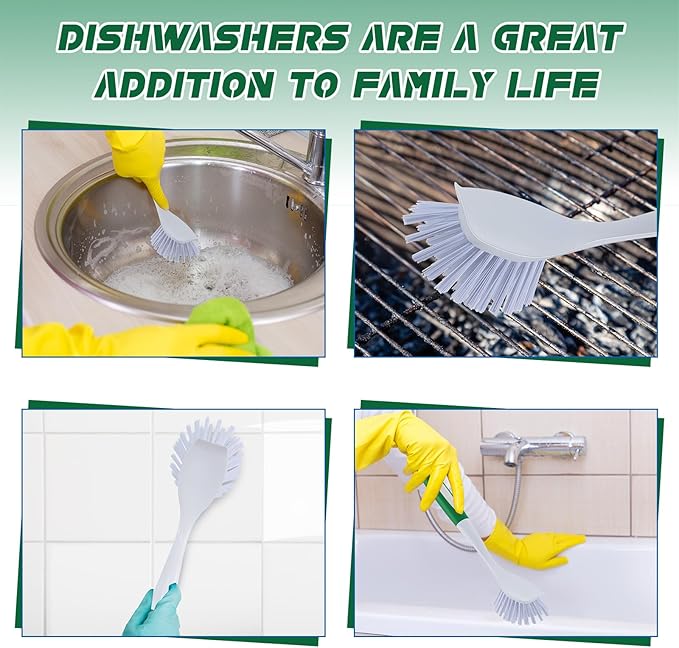 Hsei 30 Pcs Kitchen Scrub Dish Brush Bulk with 11 Inch Handle Cleaning Dish Scrubber with Stiff Bristles Washing Scrub Brushes for Housekeeping for Pots and Pans, Kitchen Sink (Green)