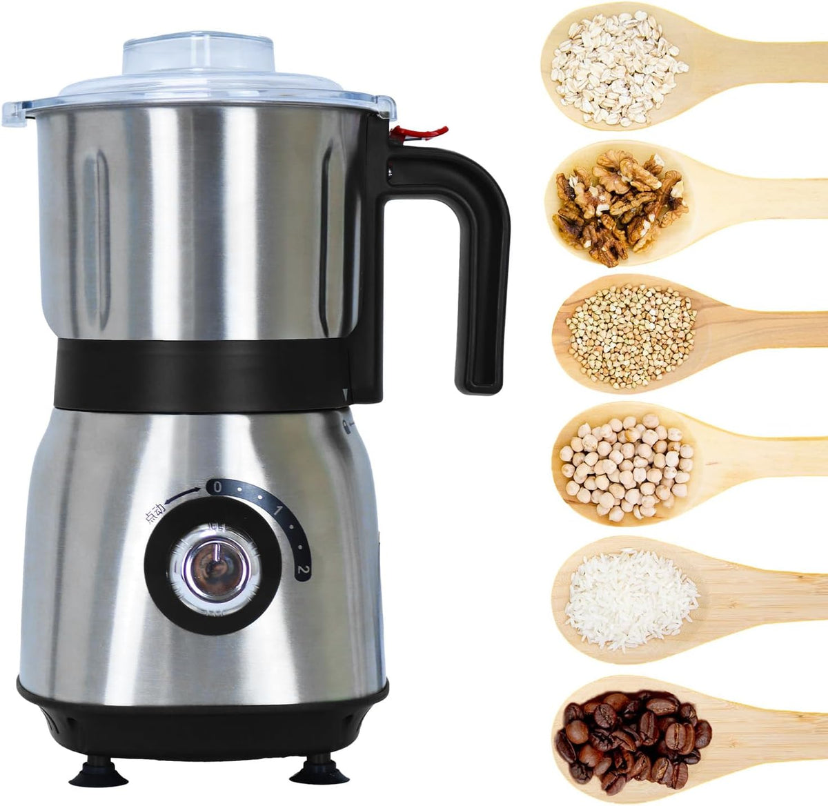 Electric Spice and Nut Grinders - 3 Stainless Steel Blades, 1 Filter, 1 Brush - 500W Grinder for Kitchen Dry Use (Black)