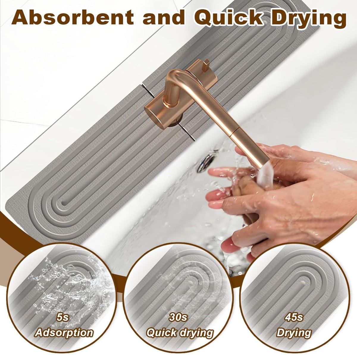 Faucet Mat for Kitchen Sink, Diatomite Super Absorbent Fast Drying Stone Sink Tray for Bathroom Kitchen Sink Splash Guard(Square Grey,23.6x3.9in)