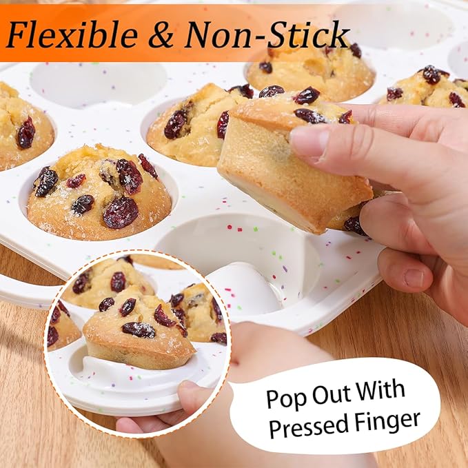 Silicone Muffin Pans for Baking, with Metal Reinforced Frame 2.8 Inch Regular Size Silicone Molds Nonstick 12 Cups for Baking Homemade Muffins, Cupcakes, Egg Bites 2 Pack Dishwasher Safe BPA Free