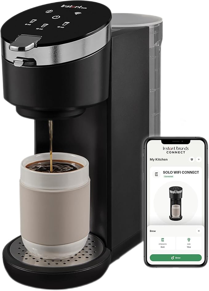 Instant Solo WIFI Connect Single Serve Coffee Maker, From the Makers of Instant Pot, Coffee Brewer, Includes Reusable Coffee Pod & Bold Setting, Brew 8 to 12oz., 40oz. Water Reservoir, Black