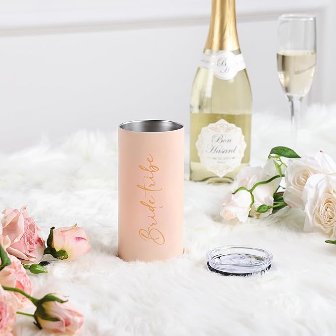 Bride Tribe Gifts Set of 4 Cups Bachelorette Party Favors Wedding Gifts for Bridesmaid Bride Stainless Steel Skinny Tumbler with Lid and Straw 15 OZ Pink