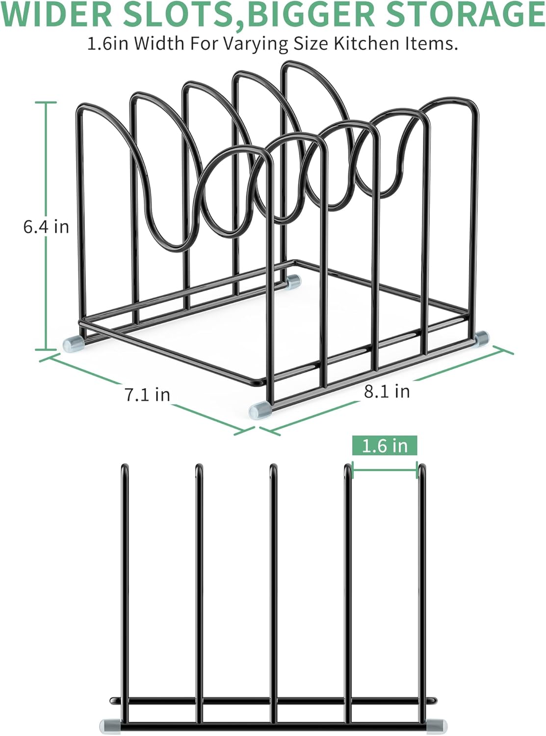 Pot Lid Organizer Rack,1.6in Wide Cutting Board Organizer for Pan Lids,Baking Sheets,Cookie Sheets, with 4 Slots,Cutting Board Holder Rack (2PC-Large)