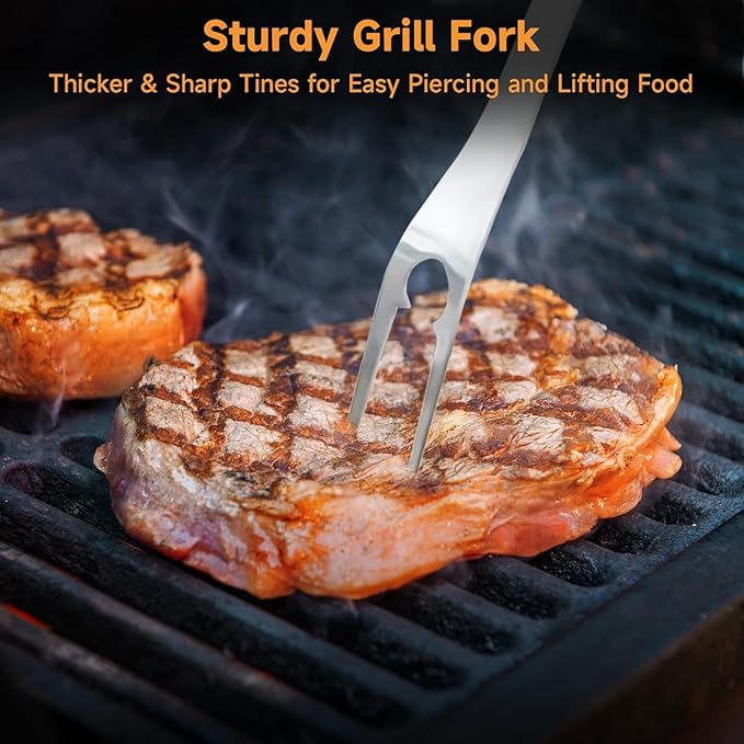 SHINESTAR Heavy Duty Grill Tools Set, Stainless Steel Grilling Accessories with Spatula, Tongs, Fork and Basting Brush, 4PCS, Ideal Grilling Gifts for Man