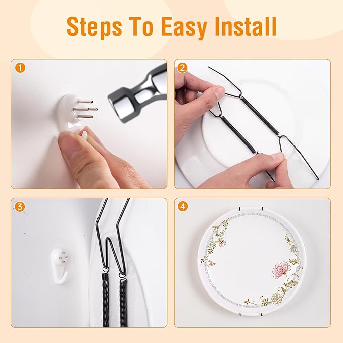 3 Pack Plate Hangers for The Wall, Suitable for 16-20 inch Art Plate, Stainless Steel Invisible Heavy Duty Wire Plate Holder with Wall Hooks, Plate Hangers for Displaying Plates, Platter, Dish, Black