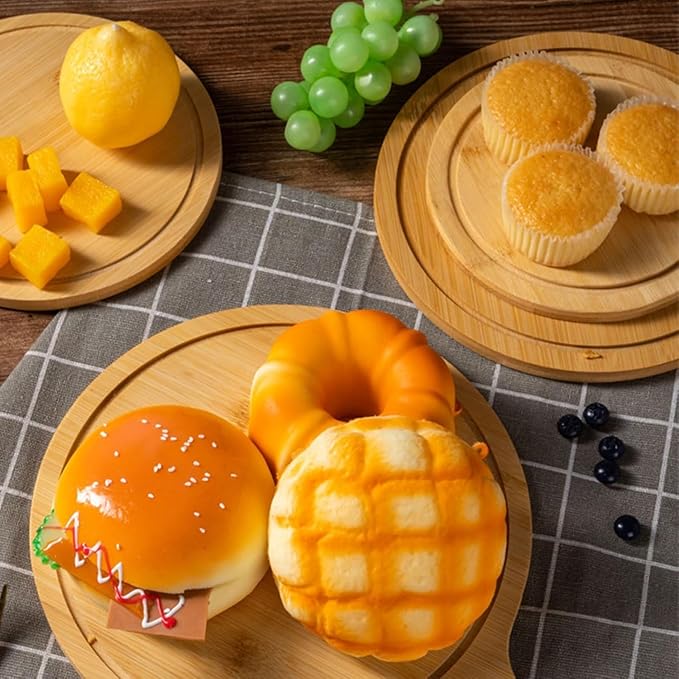 6 Pack Pizza Board Set – Premium Wooden Pizza Plates for Serving & Cutting, Round Bamboo Pizza Plate with Handle, Durable & Lightweight for Home & Restaurant (Up to 13 Inches),6inch