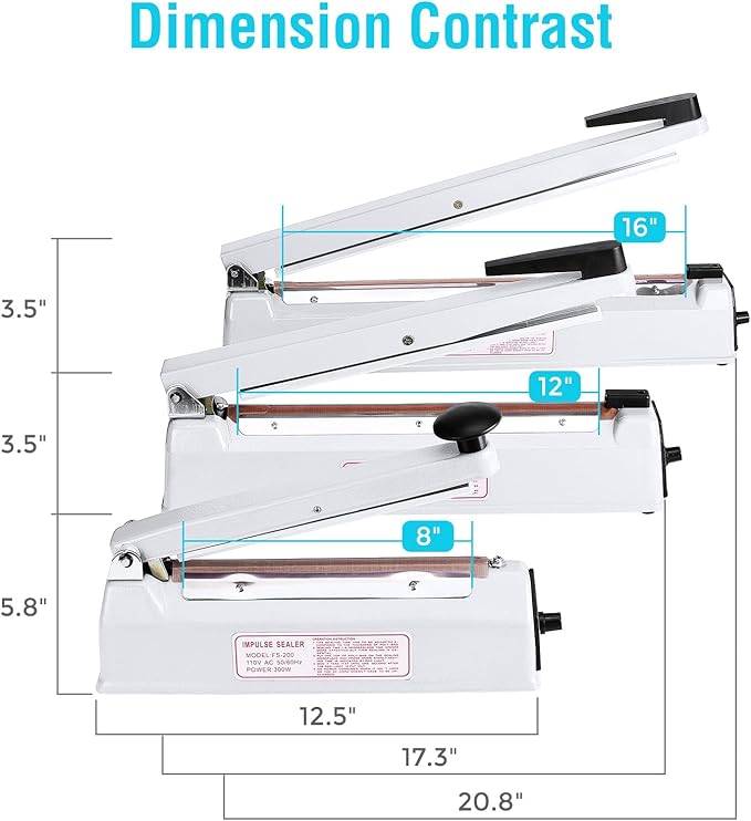 METRONIC Impulse Sealer 12 Inch, Heat Sealer Machine with Repair Kit, Manual Bag Sealer, Heavy Duty Impulse Heat Sealer for Plastic Bags, Shrink Wrap Bags (White)