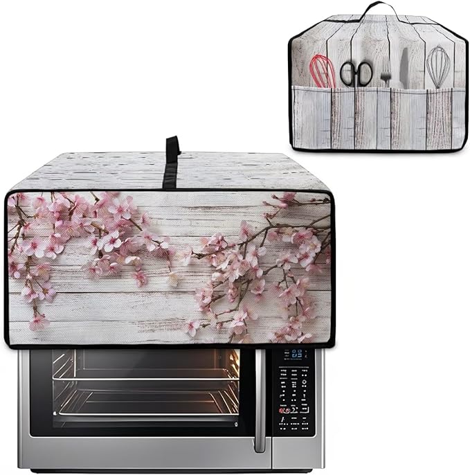 Air Fryer Toaster Oven Dust Cover Countertop Microwave Dust Cover Protector, Compatible with Convection Oven, S, 14.5 x 18.5 x 9 Inches, Peach Blossom White Wood Grain