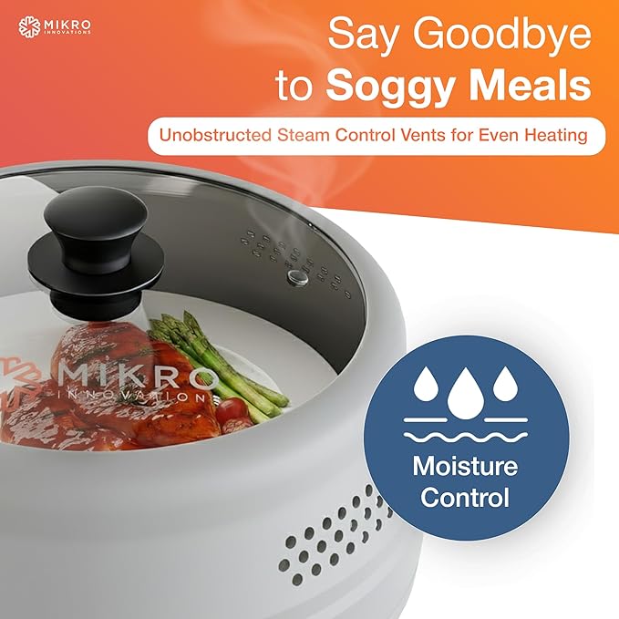 Mikro Innovations Glass & Silicone Microwave Splatter Cover – Tall and Collapsible Design that fits 6-10.5in Plates and Bowls - Space Saving, BPA Free & Dishwasher Safe (1, Gray, large)