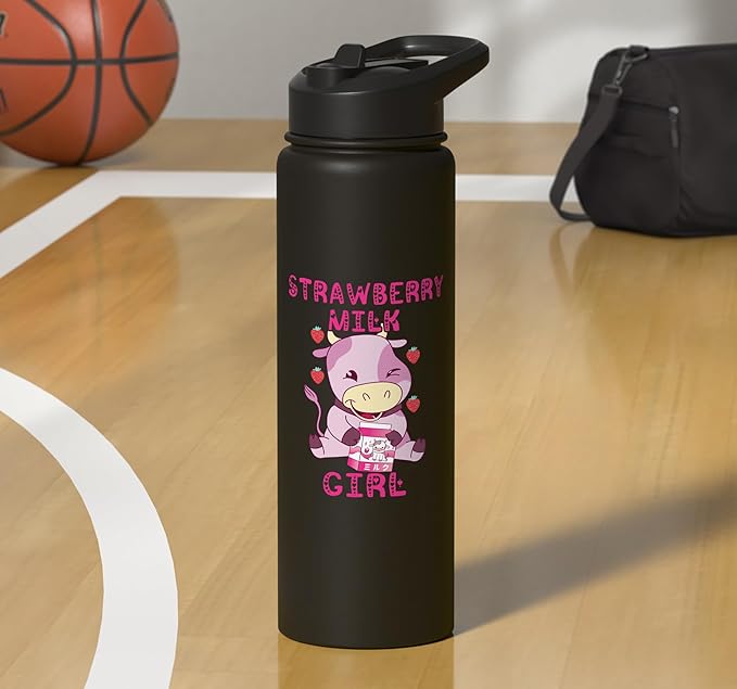 Strawberry Milk Girl Japanese Strawberry Shake Cute Pink Cow Stainless Steel Insulated Water Bottle