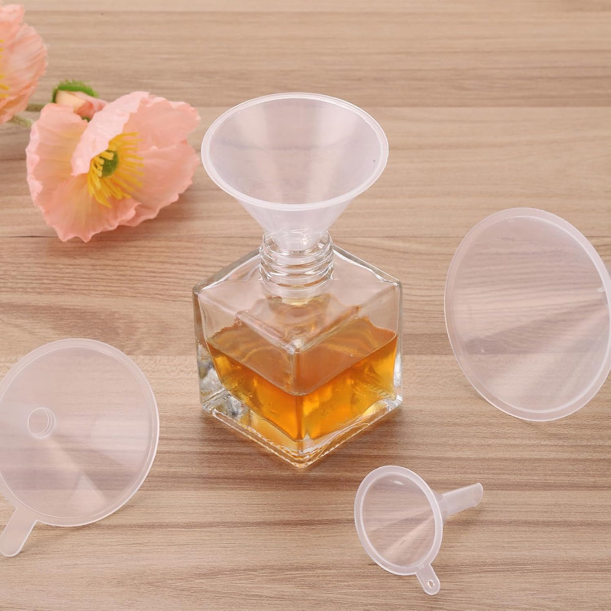 PATIKIL 3.5 Inch Clear Plastic Funnel, 8 Pcs Wide Mouth Multipurpose Transfer Funnel with Long Spout for Filling Water Bottle Liquid Lab Spices Powder Oil