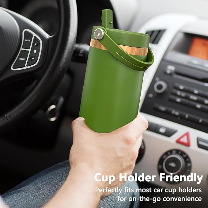 30 oz Tumbler Bulk with Handle and Straw, Vacuum Insulated Tumblers with Flip Straw and Top Handle, Leakproof Powder Coated Tumbler, Stainless Steel Travel Mug for Coffee (Army Green, 4 Pack)