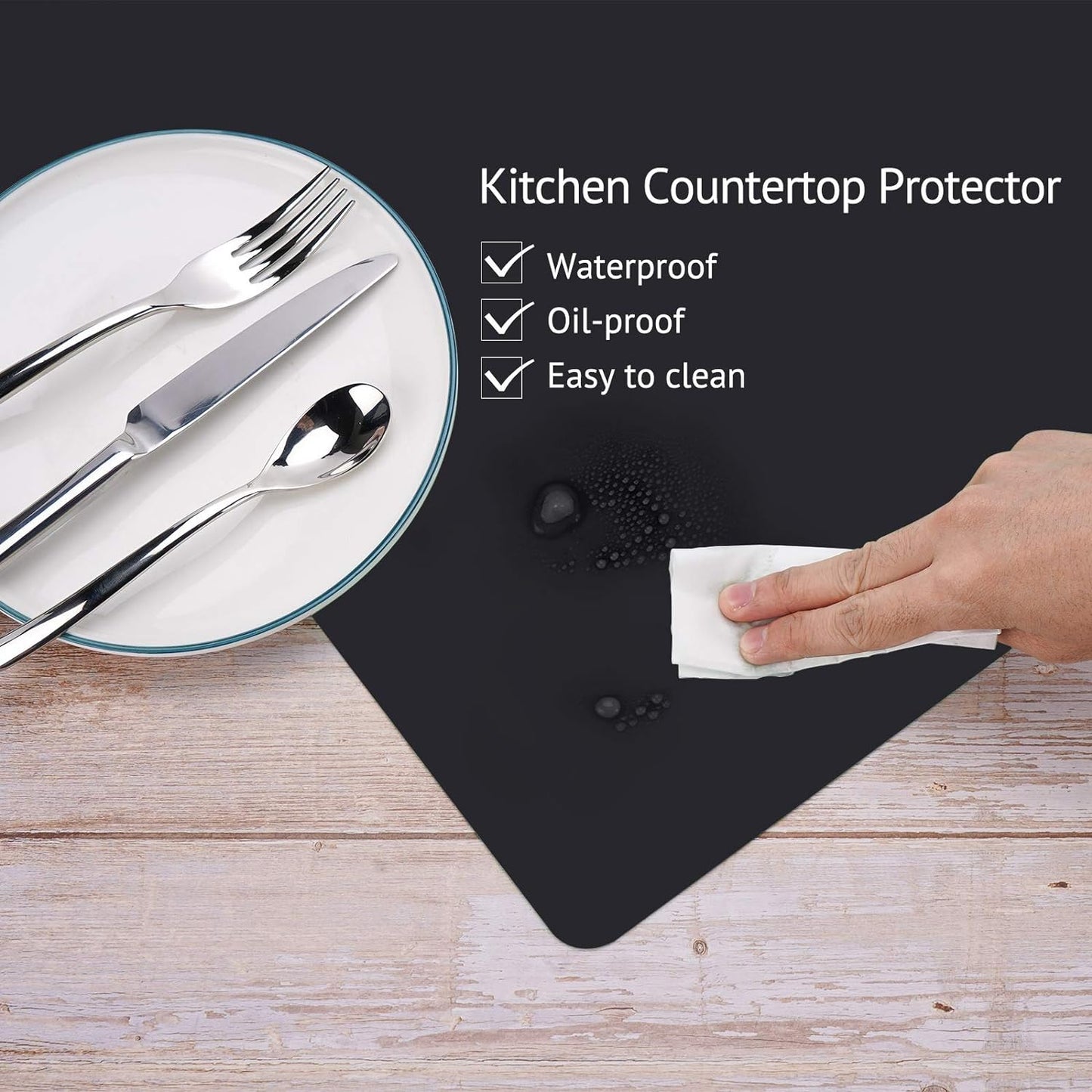Gartful Silicone Mats for Kitchen Counter, Thicker 0.06", 25 x 17 inches Multipurpose Table Mat, Silicone Pad Desk Work Mat, Nonstick Nonskid Heat-Resistant Pad, Placemat, Black, 2PCS