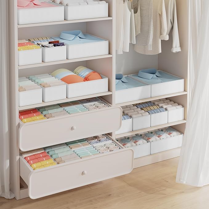 DIMJ Drawer Organizer Clothes Storage- 18 Pack Baby Dresser Organizer for Nursery, Foldable Closet Drawer Organizer Bins for Bedroom Organization, Fabric Storage Dividers for Socks, Underwears, Bras