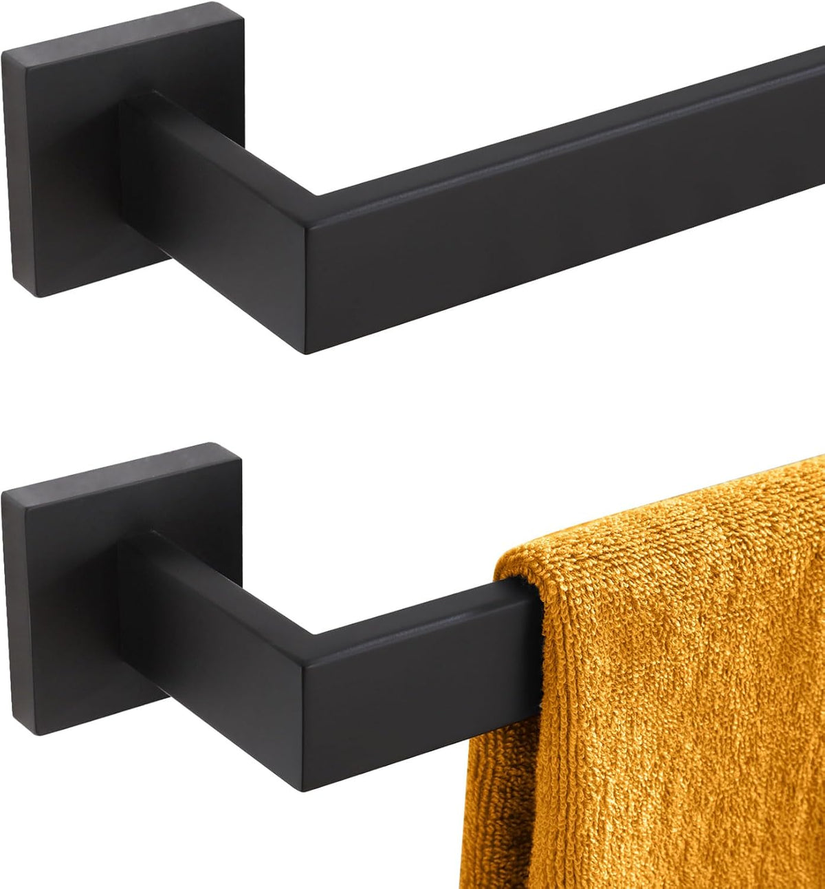 KOKOSIRI 24-Inch Single Towel Bar, Bathroom Kitchen Towel Holder, Wall Mounted SUS304 Stainless Steel Towel Rack 2 Pack, Matte Black, B4003BK-L24-P2