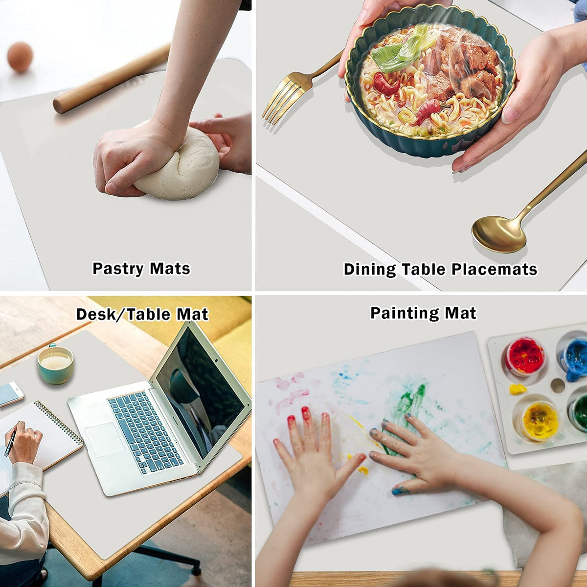 2 Pack Extra Large Silicone Mats for Countertop - Counter Table Protector Placemats for Baking Crafts, Light Gray Kids Dinner Placemat Nonstick Nonskid Heat-Resistant Kitchen Pad, 23.6'' x 15.6''