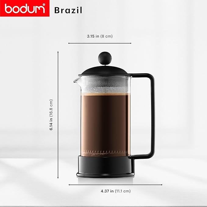 Bodum 12oz Brazil French Press Coffee Maker, High-Heat Borosilicate Glass, Black - Made in Portugal