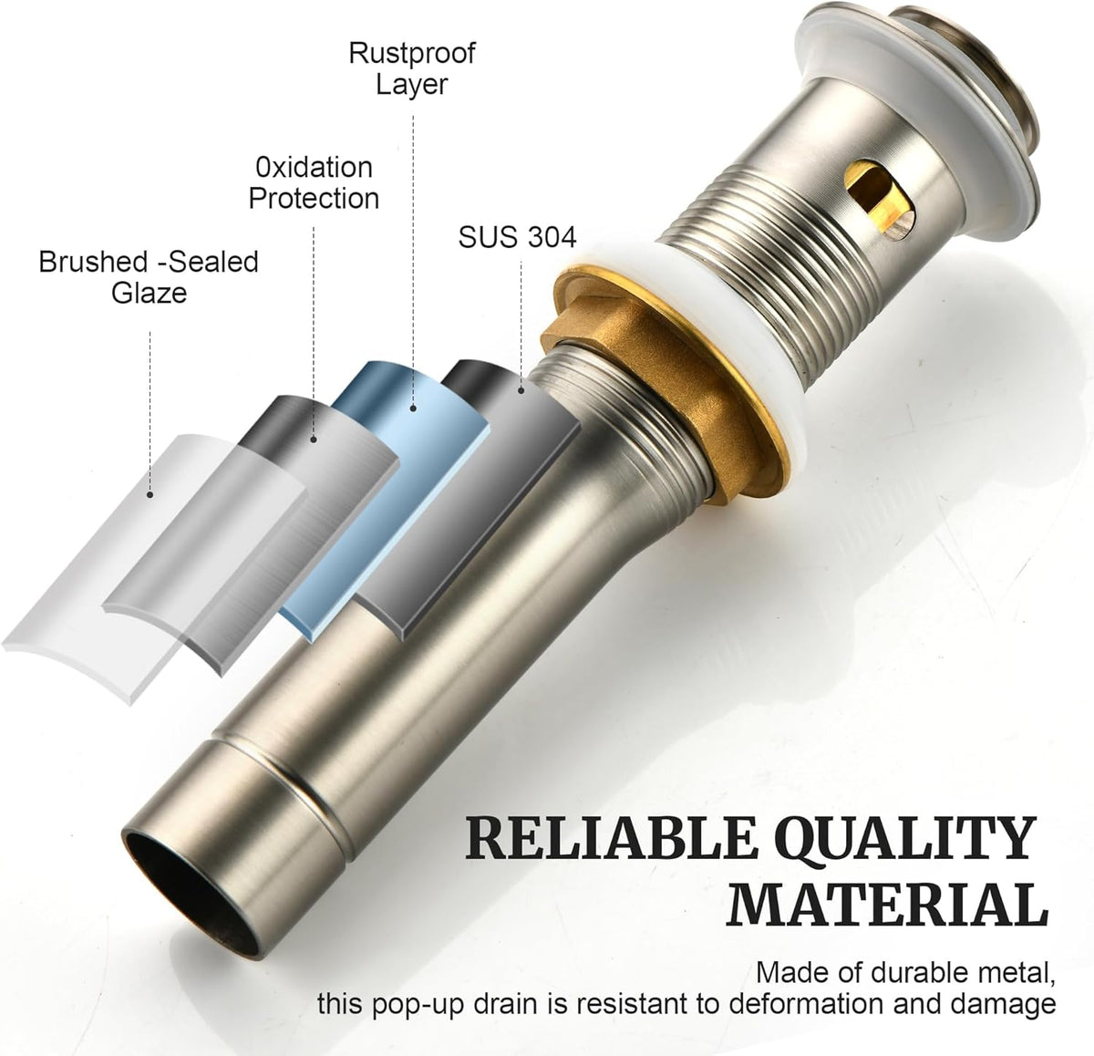 Pop up Sink Drain Stopper for Bathroom Vessel Vanity Sink Art Basin Brushed Nickel, Small Cap with Overflow, Metal Pop up Drain Strainer with Detachable Basket Stopper