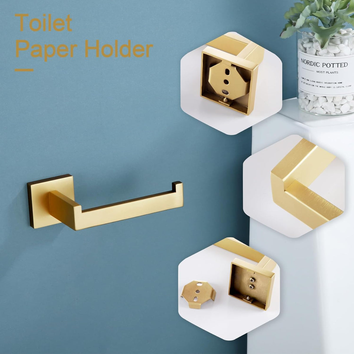 KOKOSIRI Gold Toilet Paper Holder Toilet Roll Holder for Bathroom Kitchen Washroom T-304 Stainless Steel Wall Mounted, Gold Finish, B2003BG