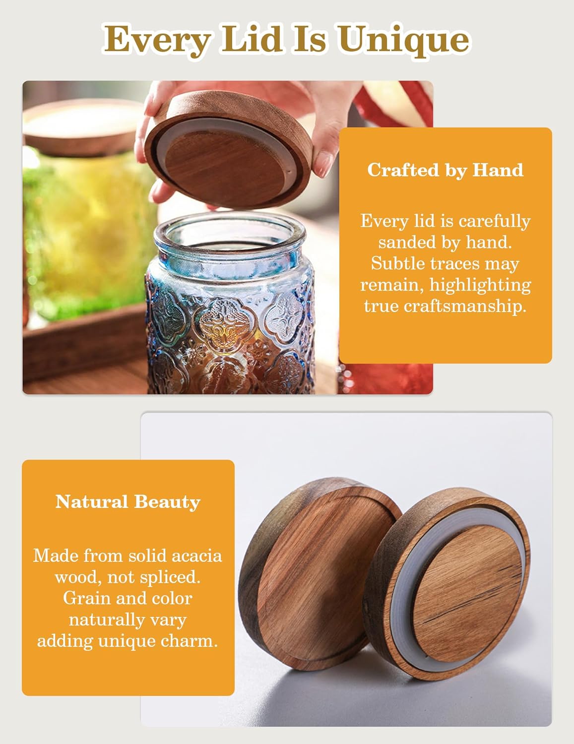 Glass Jar with Airtight Wood Lid – 24 OZ Kitchen and Pantry Canister, Decorative Vintage Storage Container for Candy, Coffee, Cookie, Cereal, Flour, Sugar, Tea, Green Sunflower
