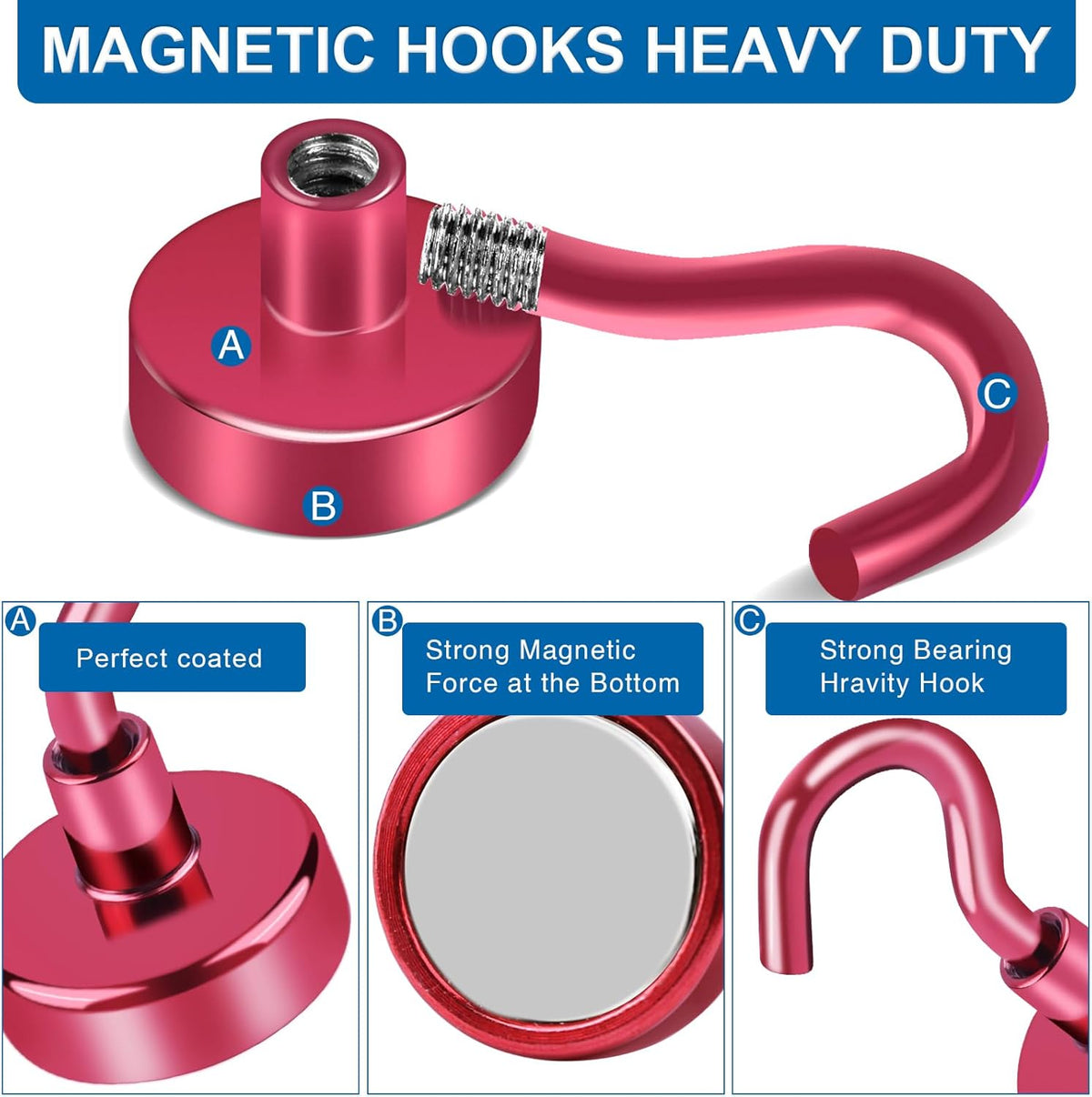 LOVIMAG Cruise Ship Essentials, 110Lbs Cruise Door Magnets, Red Cruise Magnetic Hooks, Magnetic Hooks Heavy Duty for Hanging Celling, Grill, Refrigerator Kitchen-6 Pack