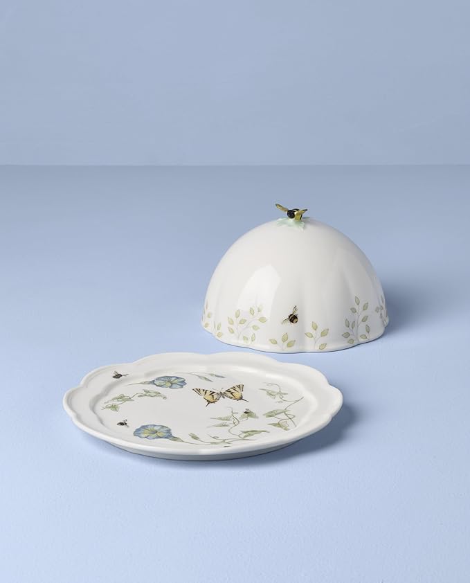 Lenox Home And Kitchen, Butterfly Meadow Beehive Covered Butter Dish, Porcelain Material, Butter Dish With Lid For Countertop, Kitchen Decor And Accessories, Butterfly And Flowers (White, 1 Piece)