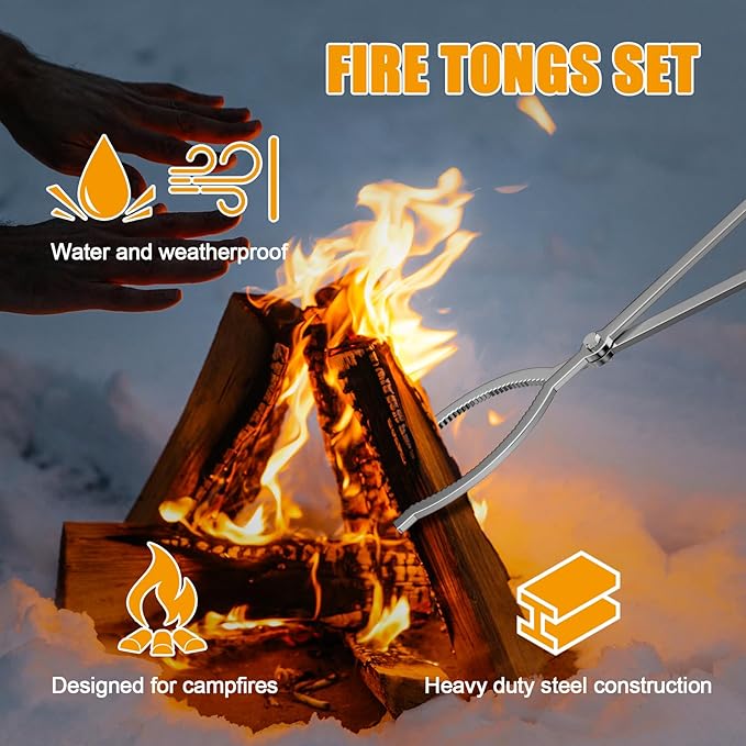 KEESHA 40" Fire Tongs Fire Pit Tongs Set, 40" Fire Poker Set Stainless Steel Log Grabbers Fire Pit Tools Fireplace Tongs for Outdoor Indoor Campfire Picnic Backyard Accessories