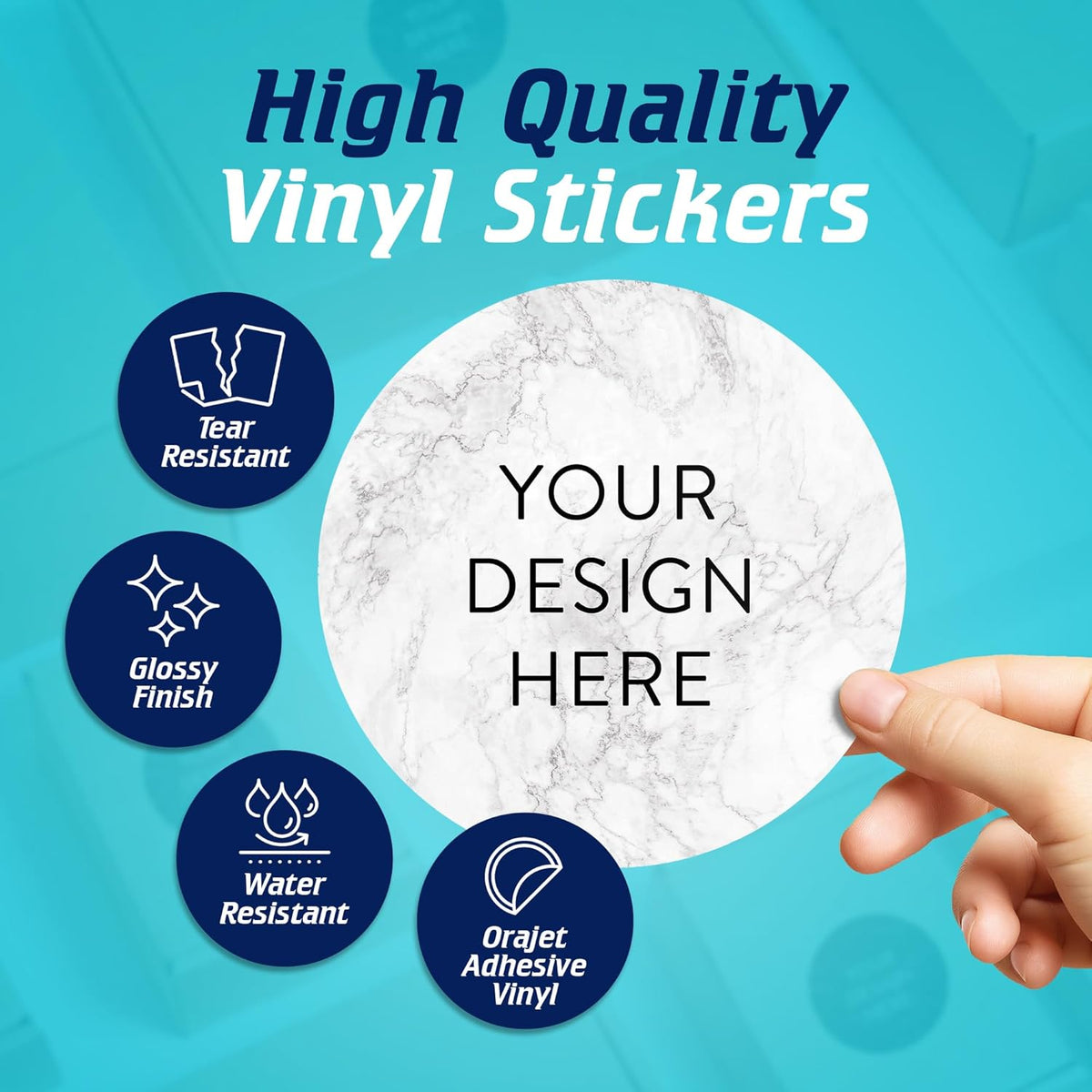 100 Custom Vinyl Stickers - Upload Your own Image, Text, Design, Logo - Personalized Logo Labels for Handmade, Packaging, Bottle, Jars, Candle, Brand Stickers (Silver Marble, 6x6)