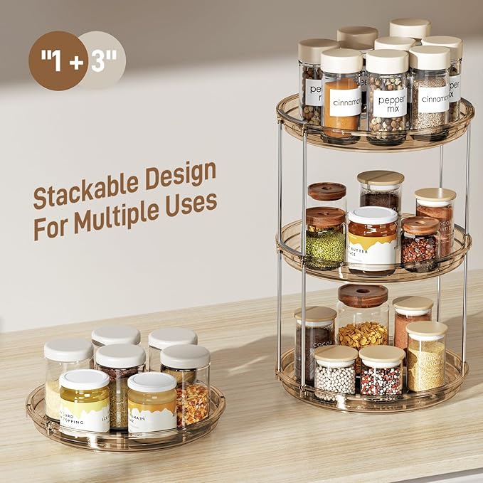LAMU 2 Pack 2 Tier Lazy Susan Turntable Organizer 9.25'' Rotating Spice Rack Organization for Cabinet, Kitchen, Pantry, Countertop, Bathroom, Vanity, Medicine Cabinet Organizer, Amber