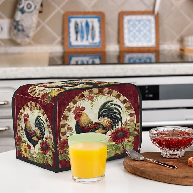 Rooster Red Animal Toaster Cover 4 Slice Dust and Fingerprint Protection Toaster Bread Maker Covers Washable Kitchen Small Appliance Covers for Kitchen Accessories Decor Bakeware Women Gift