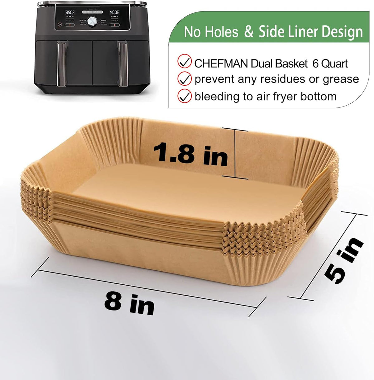 Rectangle Air Fryer Liners for Chefman double air fryer, Chefman Dual Liners Disposable, 200Pcs Heavy-duty Rectangular Parchment Paper Liner for COSORI 9Qt Double Air Fryer with 2 Baskets