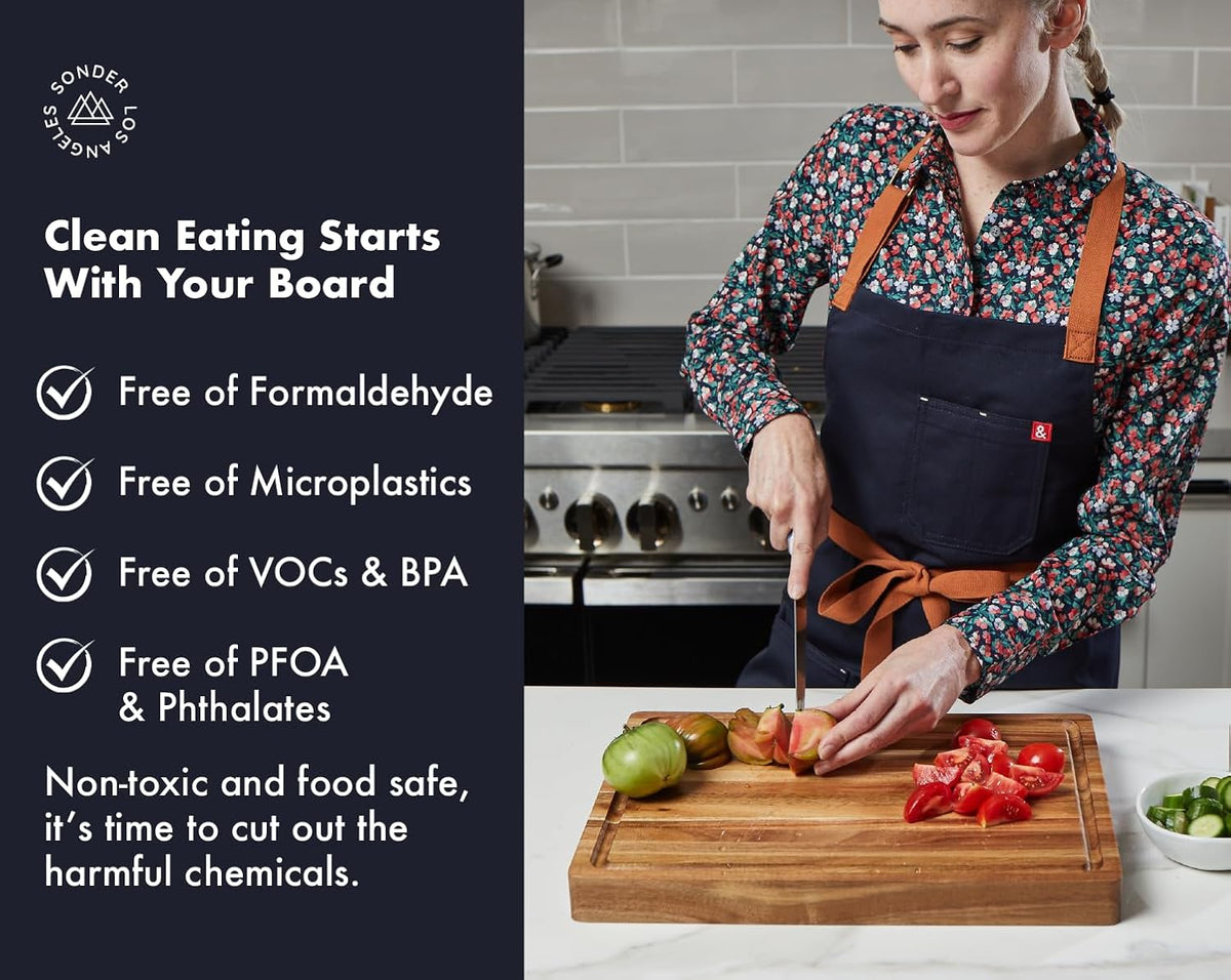 Sonder Los Angeles, Thick Sustainable Acacia Wood Cutting Board for Kitchen with Juice Groove, Sorting Compartment, Charcuterie 16x12x1.5 in (Gift Box Included)