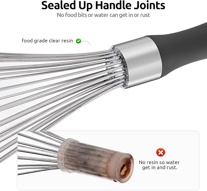 U-Taste Balloon Whisk for Cooking: 18/10 Stainless Steel Kitchen Wire Whisk, Medium Heavy Duty Egg Beater, Manual Baking Mixing Tool with 8 High Flex Wires for Stirring, Blending Sauce (Black)