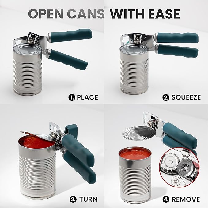 Zulay Kitchen Heavy Duty Stainless Steel Can Opener Manual with Bottle Opener - Rust Proof Manual Can Opener With Turn Knob & Soft Grip Handles