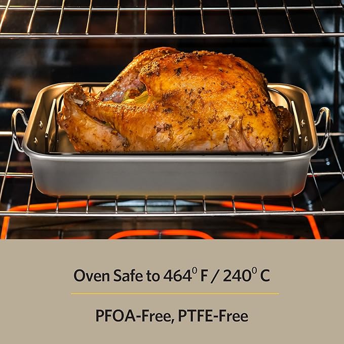 Glad Roasting Pan Nonstick 11x15 - Heavy Duty Metal Bakeware Dish with Rack - Large Oven Roaster Tray for Baking Turkey, Chicken, and Veggies