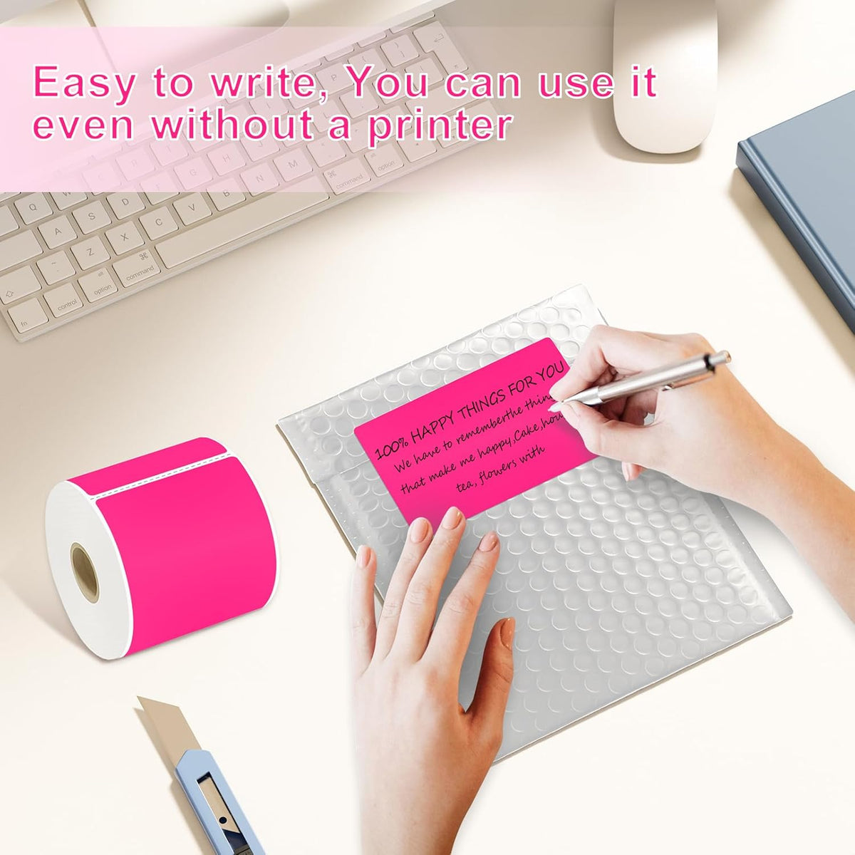 3 X 5 Inch Printable Waterproof Rectangle Color Coding Labels, 300 Per Roll Adhesive Color Coding Stickers for Bar-Codes, Address, Small Business Labeling, Fluorescent Pink