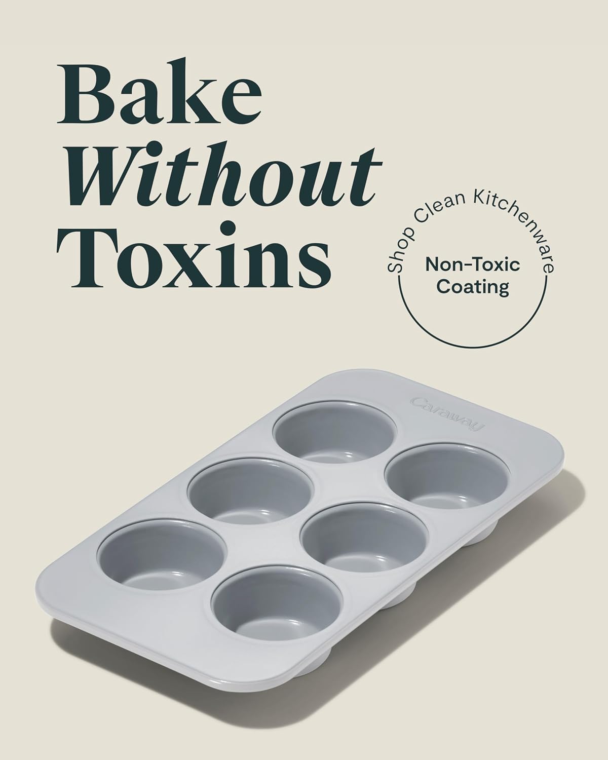 Caraway Nonstick Ceramic 6 Cup Muffin Pan – Non-Toxic, PTFE & PFOA Free – Oven Safe – Aluminized Steel Core – Small Muffin Pan for Baking Cupcakes, Muffins & More - Gray