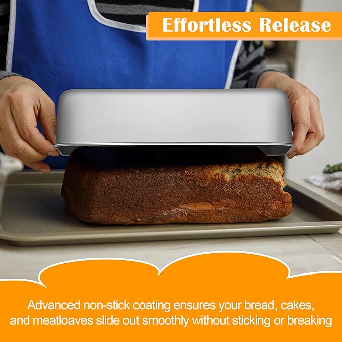 E-far Loaf Pan for Homemade Bread-4 Pack, 12” x 5” Large Stainless Steel Loaf Pans, Long Metal Bread Baking Mold for Banana Cake Meatloaf Sourdough Lasagna, Nontoxic & Dishwasher Safe