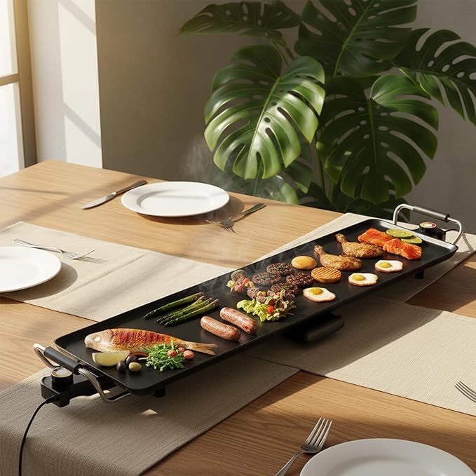 Costzon 35.5" Electric Griddle, 1400W Nonstick Extra Large Griddle, Long Table Top Grill w/5-Level Temp & Drip Tray, Indoor Outdoor Cooking Plates Teppanyaki Grill for Pancake, BBQ, Camping Gatherings
